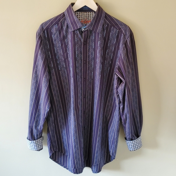 Robert Graham M Eclectic Embroidered Stripes Preppy Flip Cuff Button Down Shirt - Picture 2 of 16